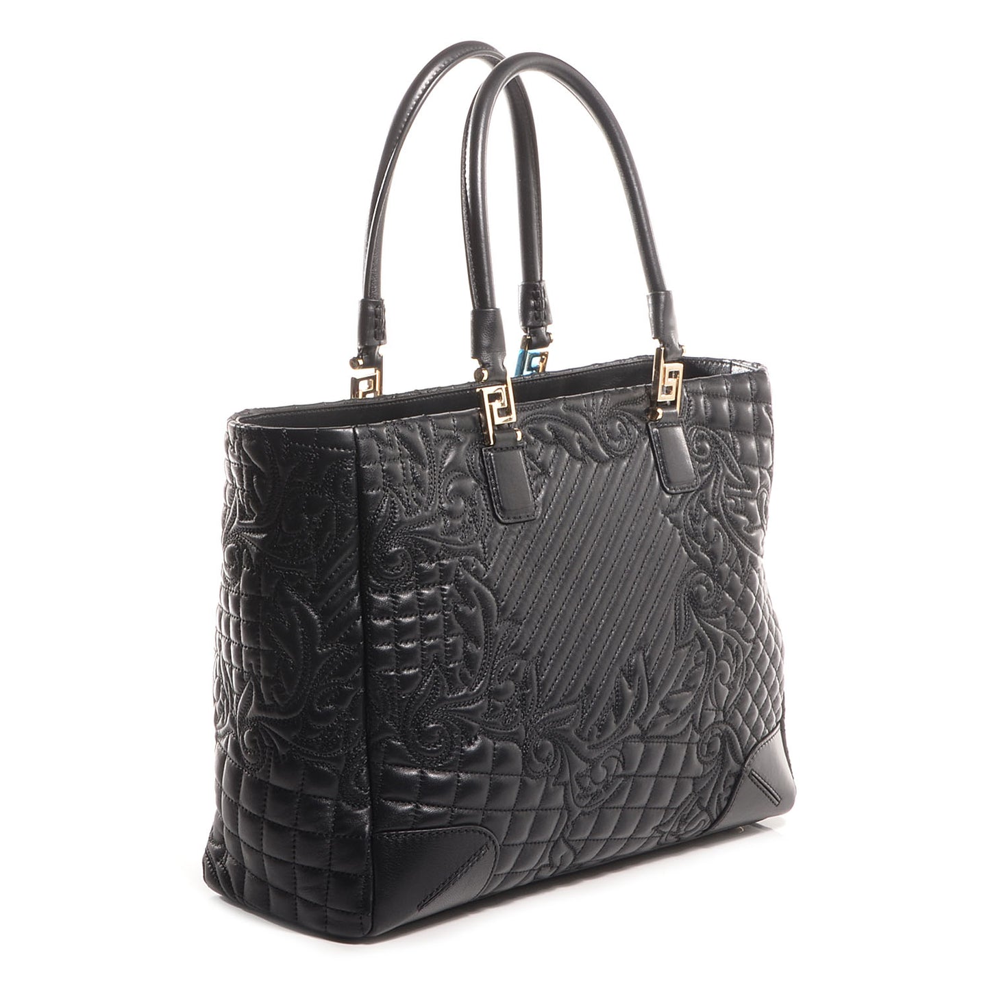 Barocco Quilted Leather Elettra Vanitas Tote Black