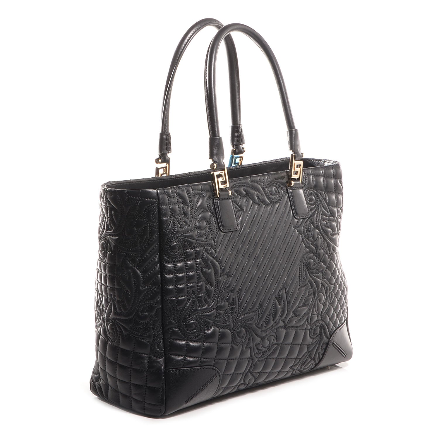 Versace Barocco Quilted Leather Elettra Vanitas Tote Black 3 of 9