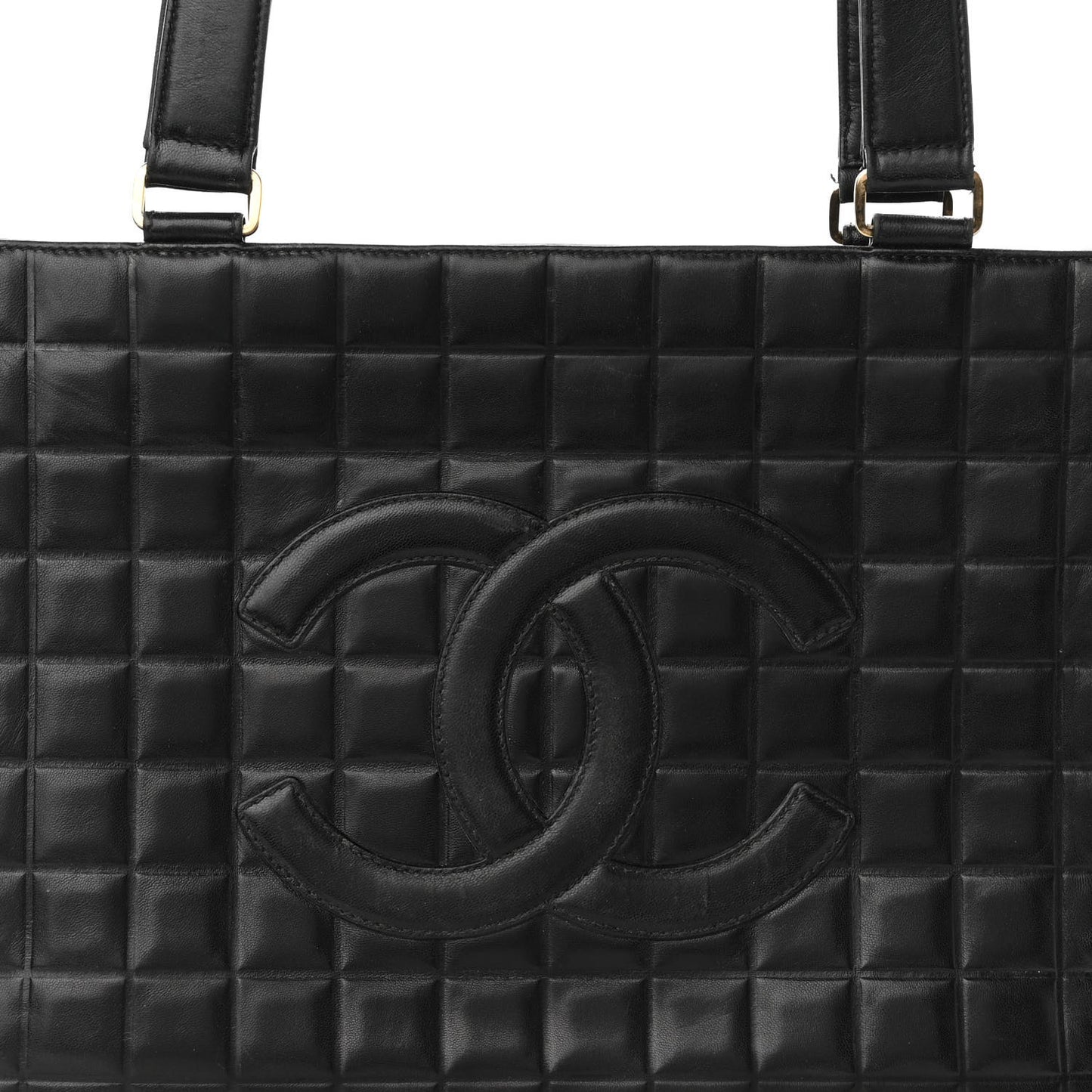Lambskin Quilted Chocolate Bar Large Tote Black