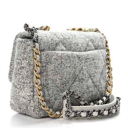 Chanel Tweed Quilted Medium Chanel 19 Flap Grey Ecru 3 of 9