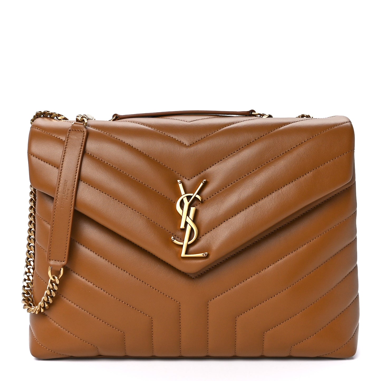 Calfskin Y Quilted Monogram Medium Loulou Chain Satchel Dark Natural