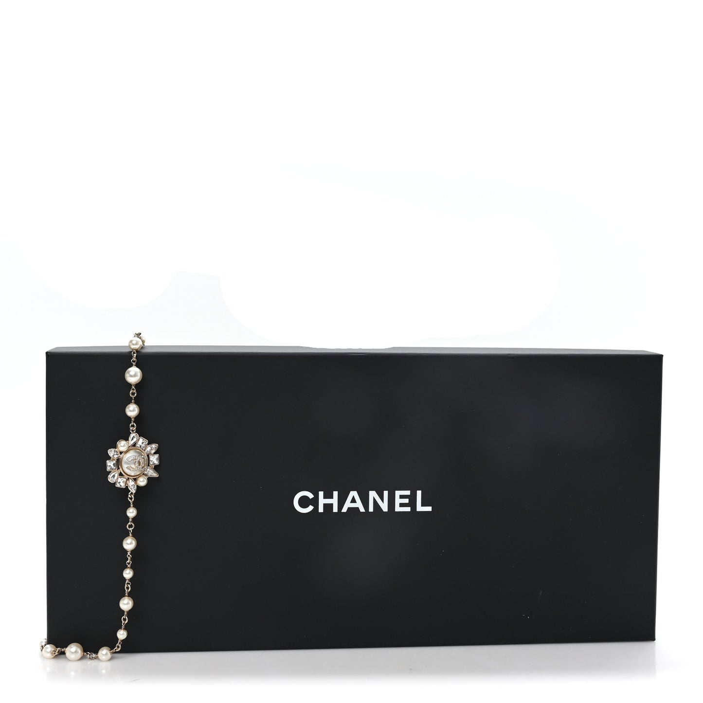 Pearl Crystal CC Long Necklace Gold