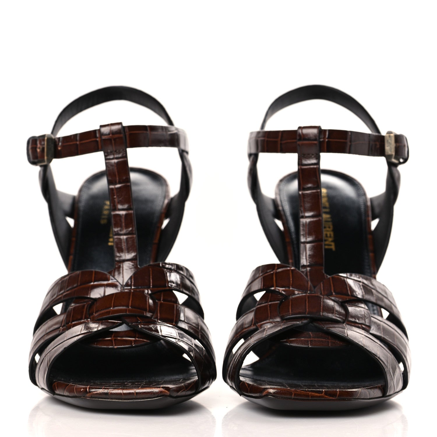 Saint Laurent Calfskin Crocodile Embossed Tribute 105 Sandals 38 Moro 2 of 9