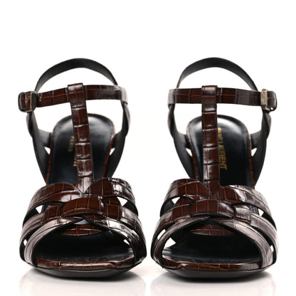 Saint Laurent Calfskin Crocodile Embossed Tribute 105 Sandals 38 Moro 2 of 9