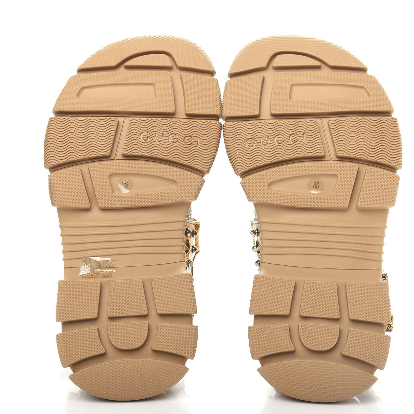 Silk Calfskin Mesh Crystal Embellished Studded Womens Aguru Sandals 39 Gold