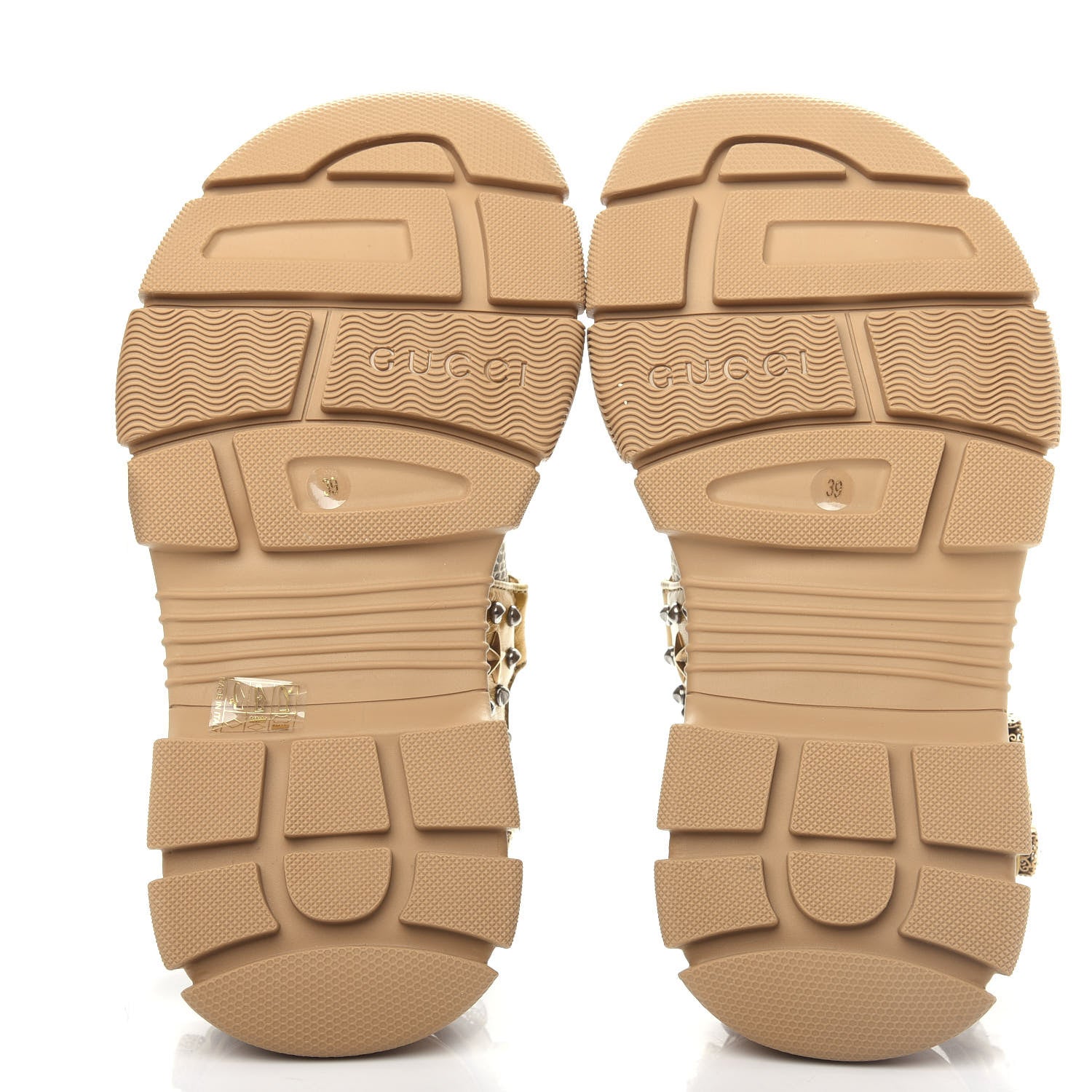 Gucci Silk Calfskin Mesh Crystal Embellished Studded Womens Aguru Sandals 39 Gold 6 of 11