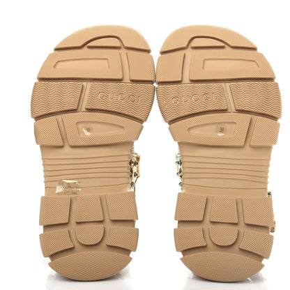Gucci Silk Calfskin Mesh Crystal Embellished Studded Womens Aguru Sandals 39 Gold 6 of 11