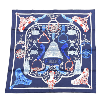 Hermes Silk Etriers Scarf 90 Marine Rouge White 1 of 6