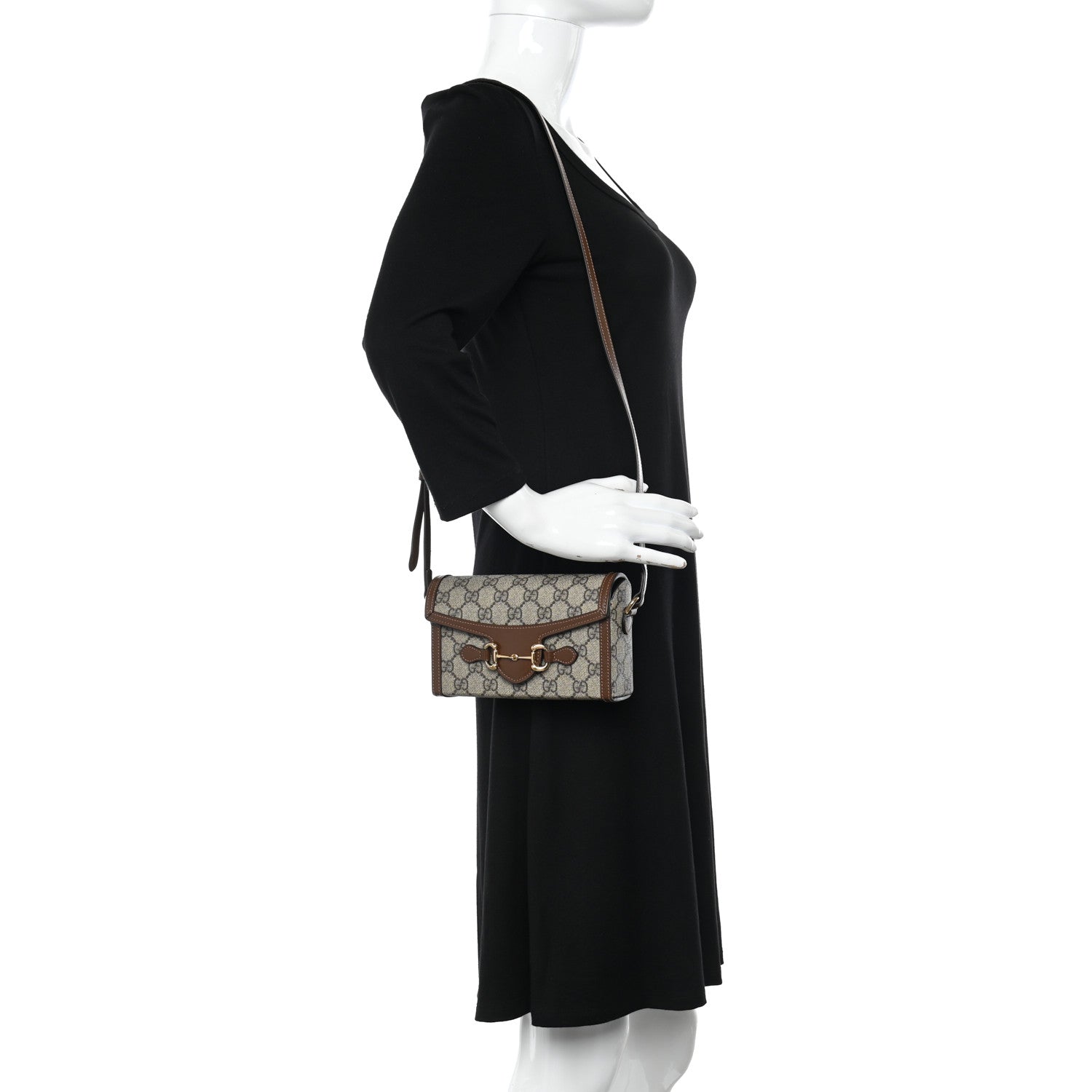 Gucci GG Supreme Monogram Mini Horsebit 1955 Shoulder Bag Beige Brown Sugar 2 of 10