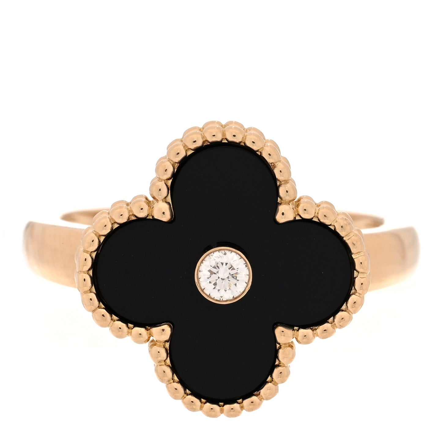 18K Yellow Gold Diamond Black Onyx Vintage Alhambra Ring 52 6