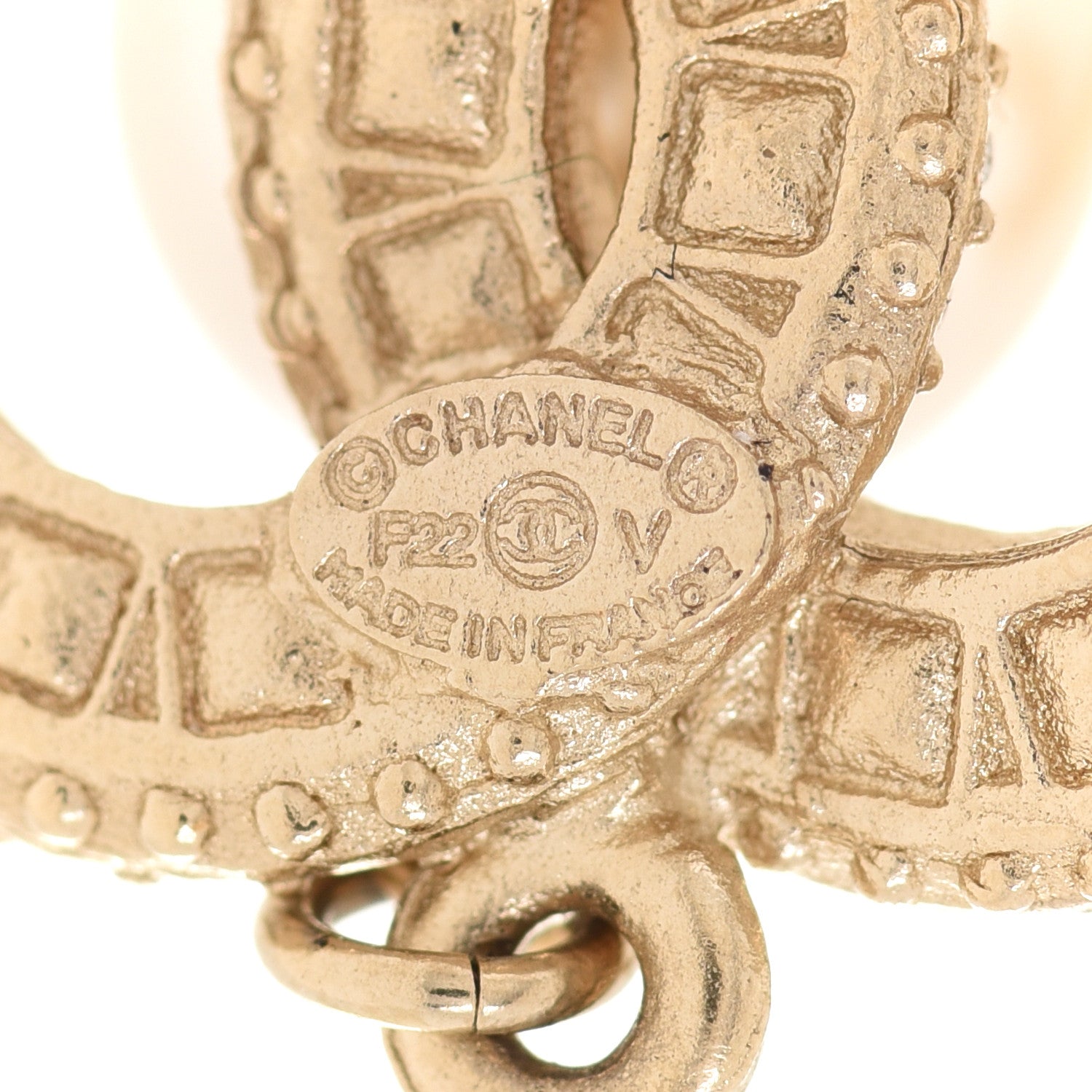 Chanel Crystal Pearl CC Drop Earrings Gold 4 of 5