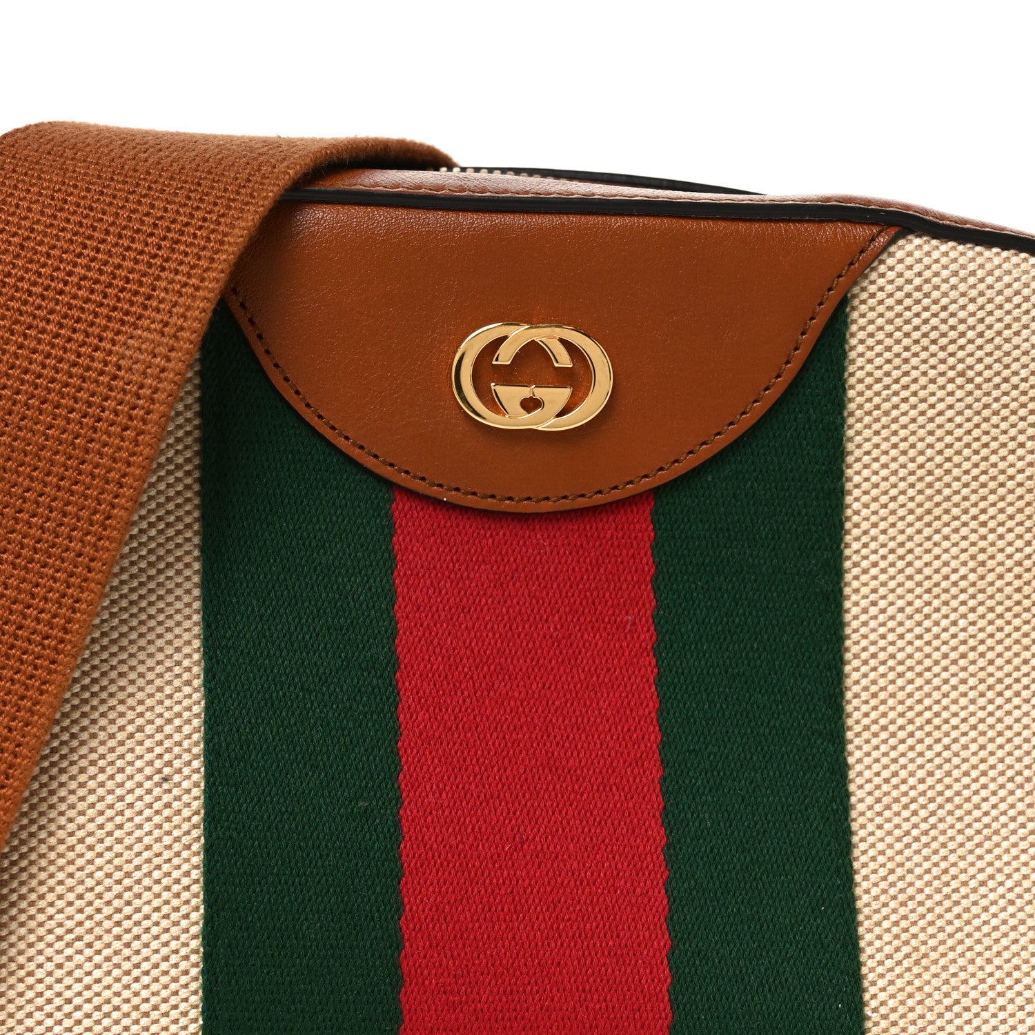 Gucci Vintage Canvas Web Shoulder Bag Sand Cuir 8 of 10