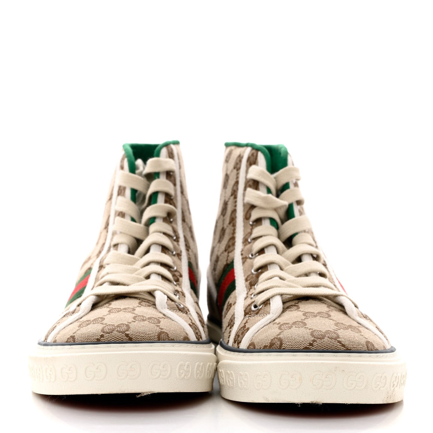 GG Monogram Web Mens 1977 Tennis High Top Sneakers 9.5 Beige Ebony Mystic White