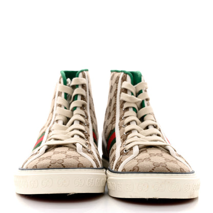 Gucci GG Monogram Web Mens 1977 Tennis High Top Sneakers 9.5 Beige Ebony Mystic White 2 of 7