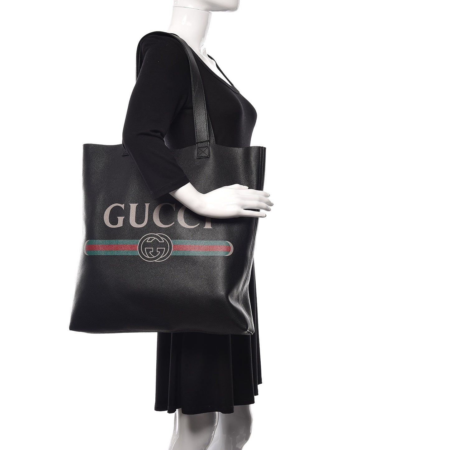 Calfskin Mens Logo Vertical Shopping Tote Black