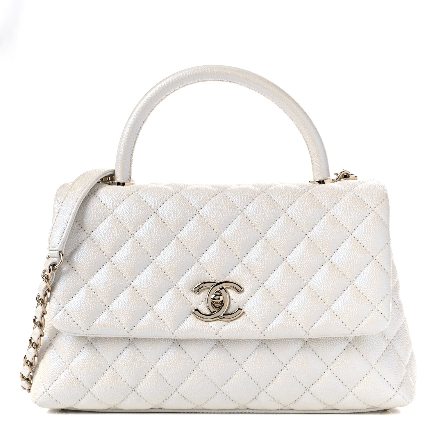 Chanel Iridescent Caviar Quilted Small Coco Handle Flap White 1 of 10