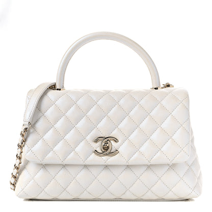 Chanel Iridescent Caviar Quilted Small Coco Handle Flap White 1 of 10