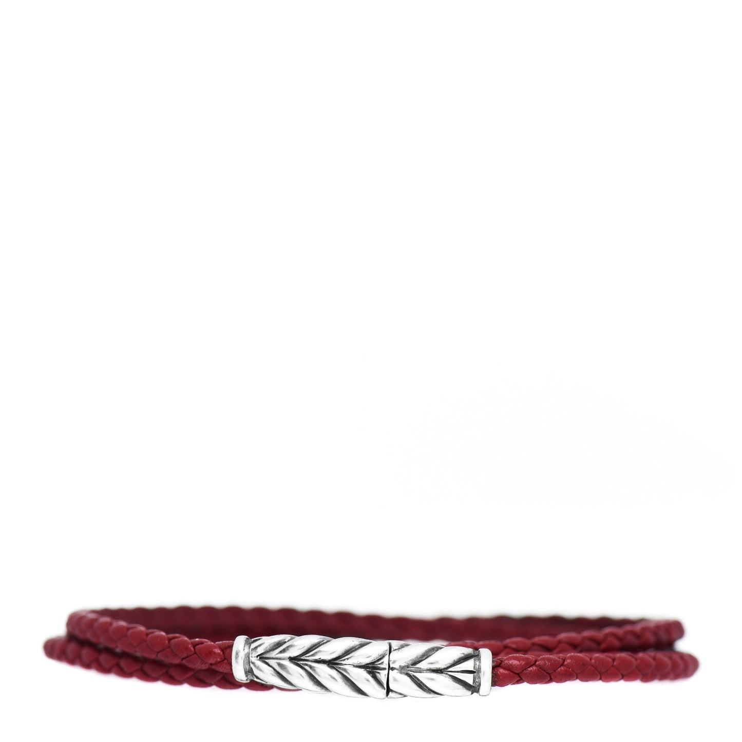 Sterling Silver Leather Mens Chevron Triple-Wrap Bracelet Red