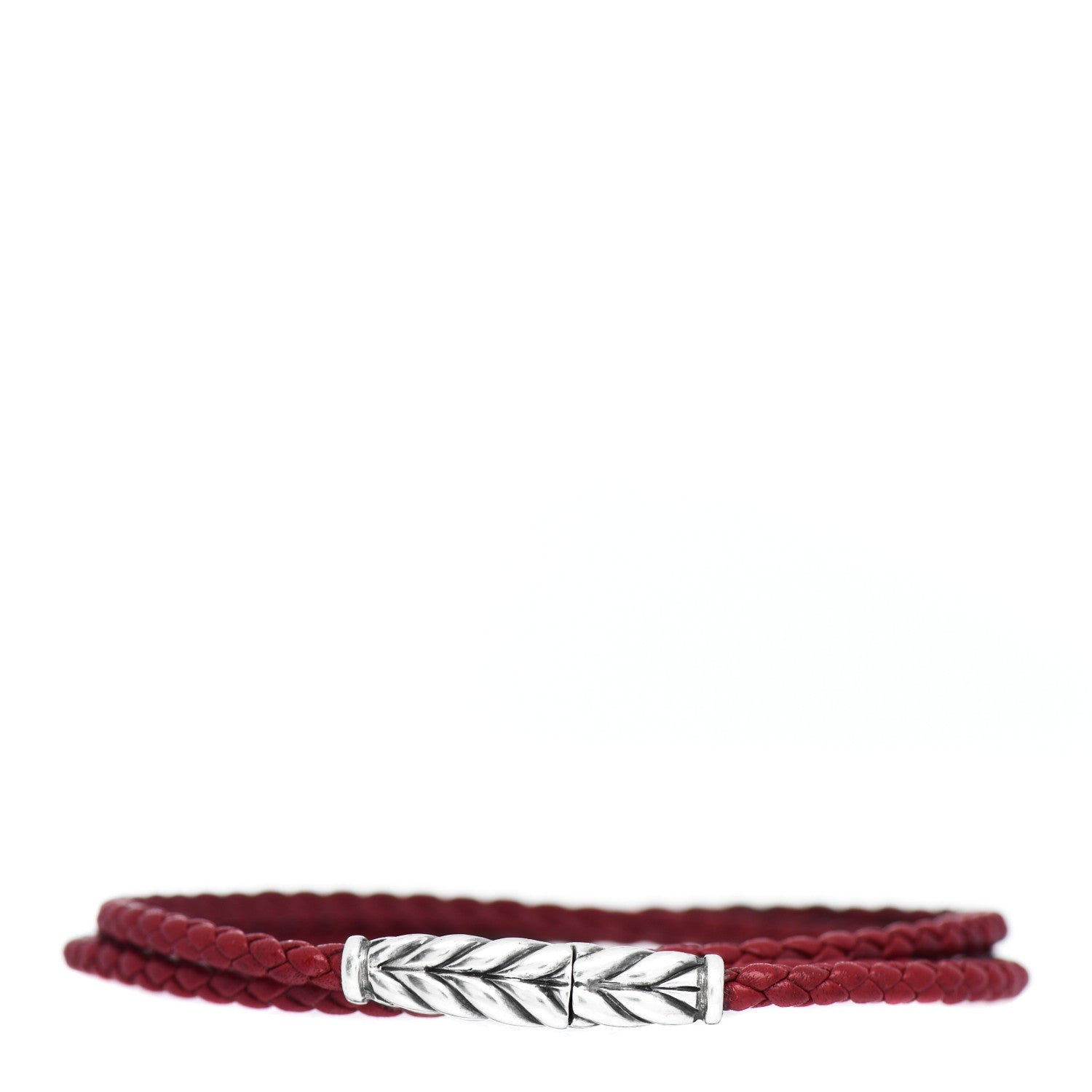 David Yurman Sterling Silver Leather Mens Chevron Triple-Wrap Bracelet Red 1 of 4