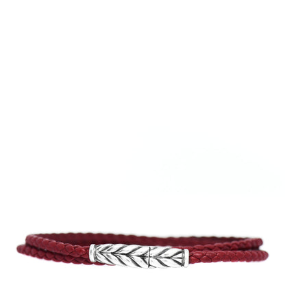 David Yurman Sterling Silver Leather Mens Chevron Triple-Wrap Bracelet Red 1 of 4
