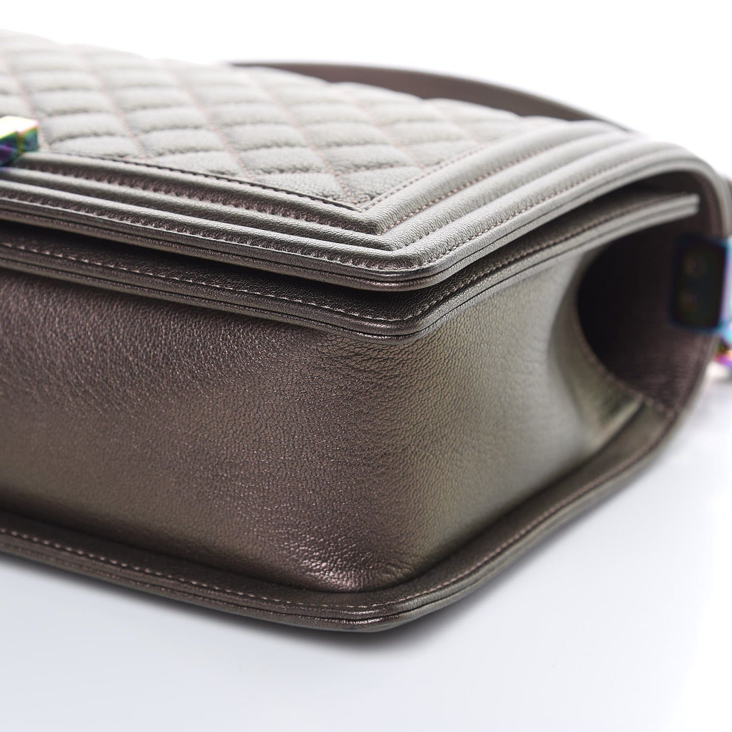 Iridescent Goatskin Quilted New Medium Boy Flap Dark Gold