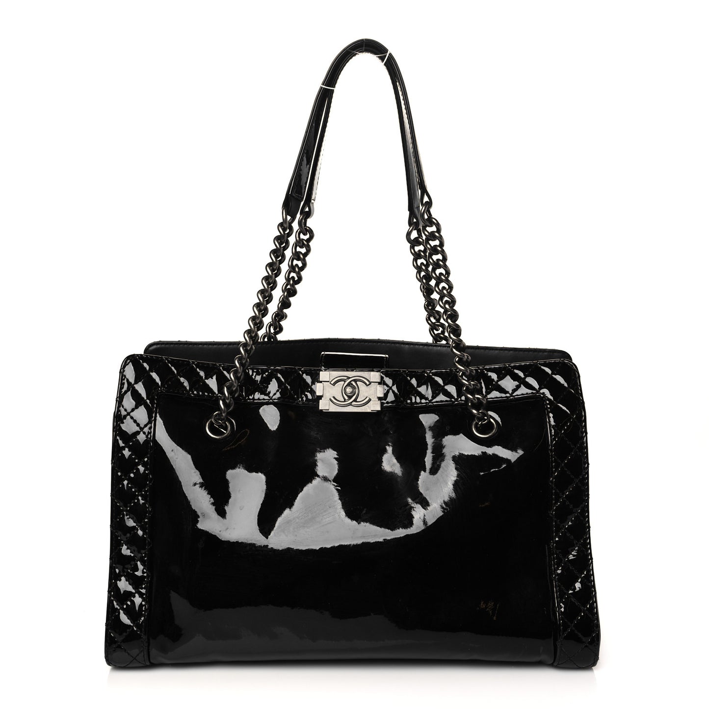 Patent Quilted Reverso Boy Tote Black