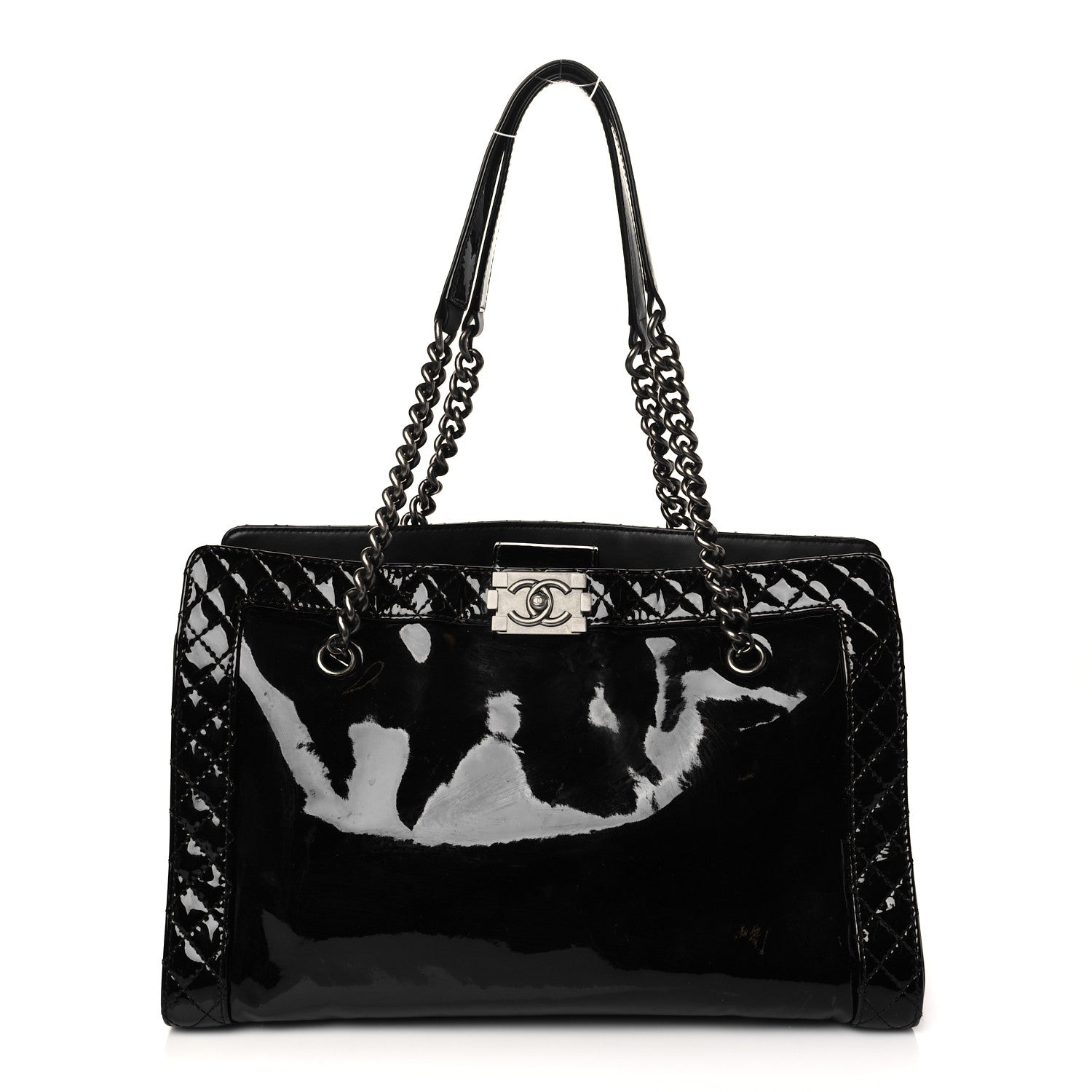 Chanel Patent Quilted Reverso Boy Tote Black 1 of 9