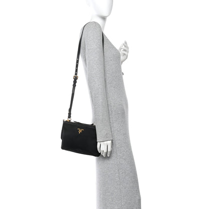 Prada Tessuto Nylon Soft Calf Double Zip Crossbody Bag Black 2 of 11