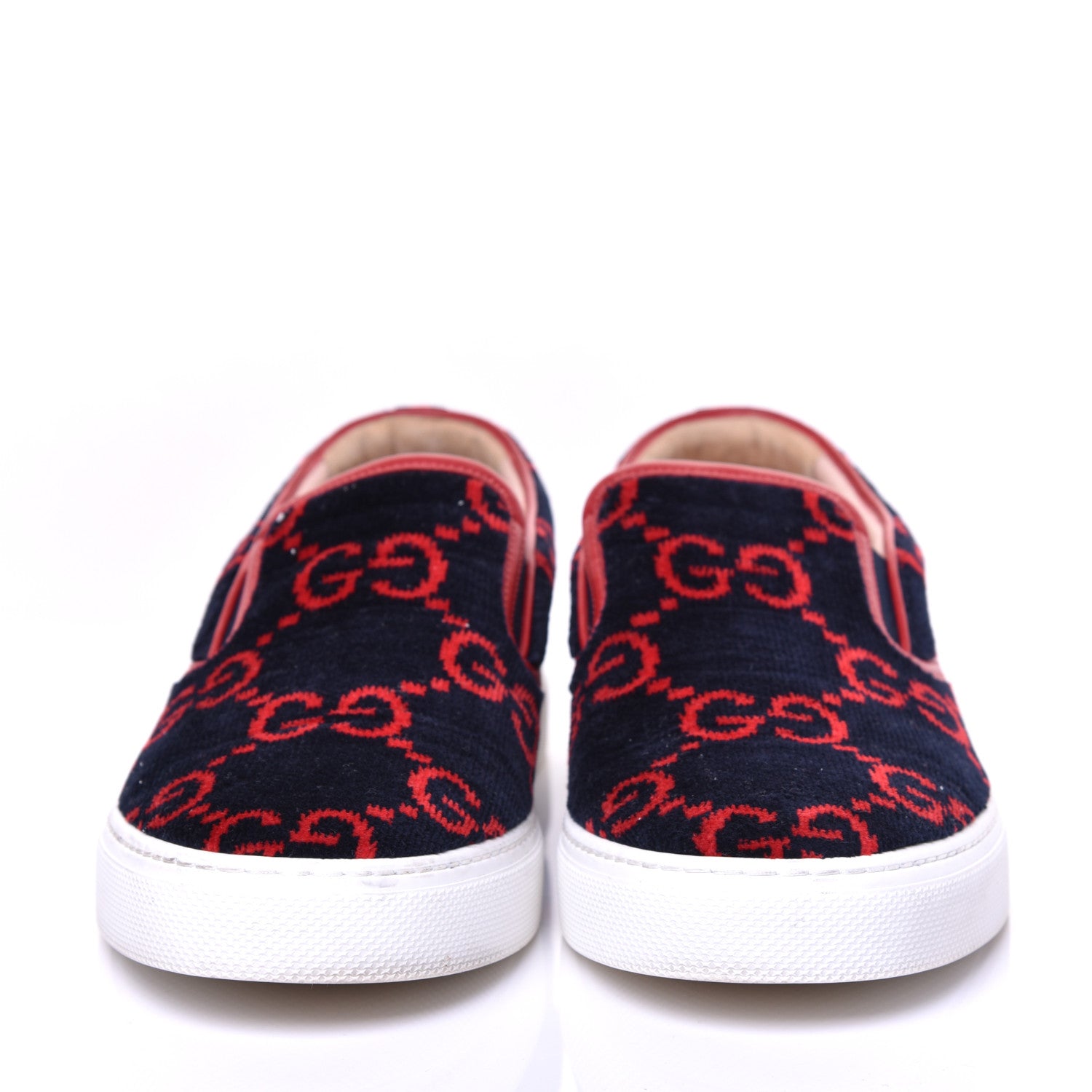 Gucci Terry Cloth Miro Soft Calfskin GG Monogram Mens Dublin Slip On Sneakers 12 Blue Red Hibiscus Red 3 of 8