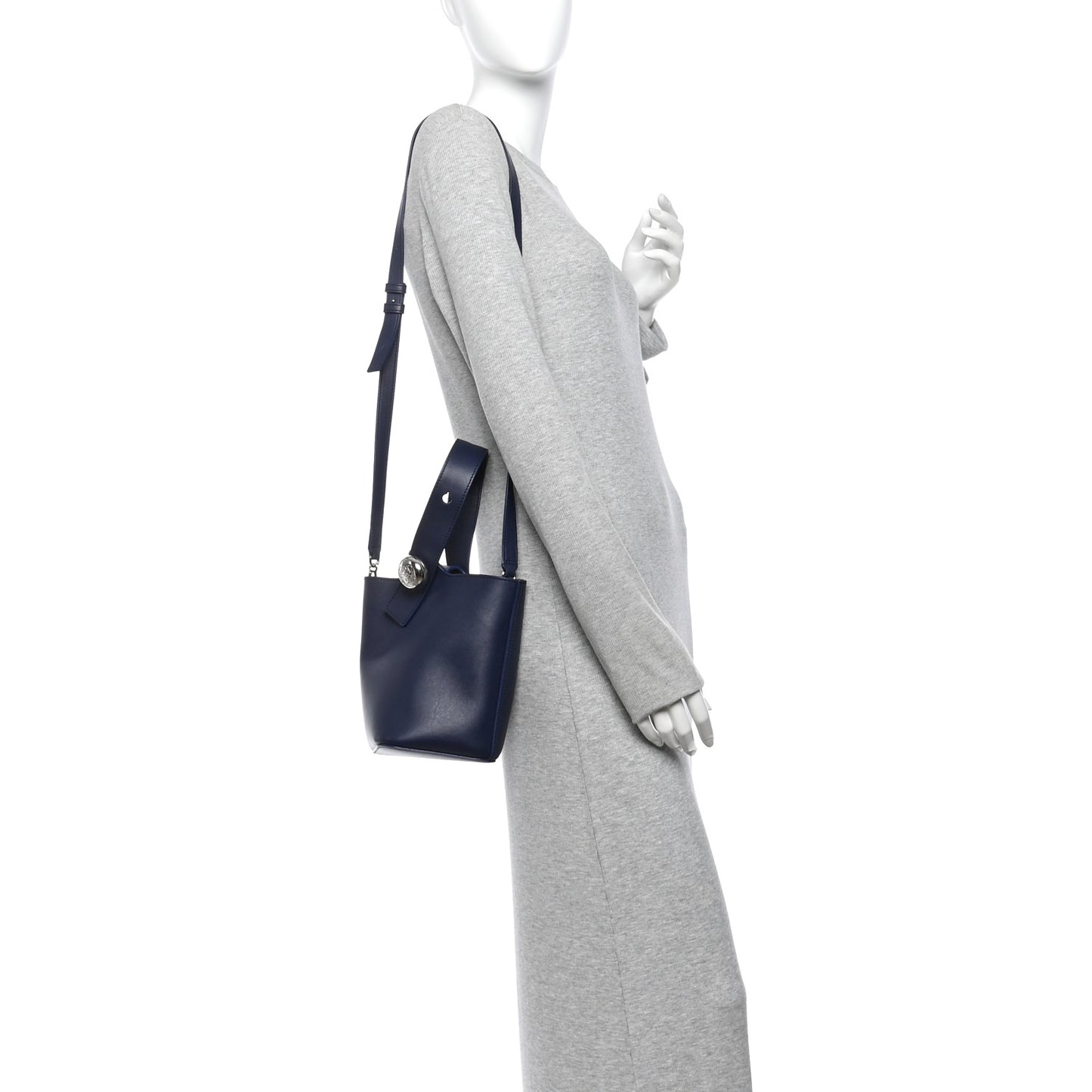 Soft Grained Calfskin Mini Pebble Bucket Bag Navy