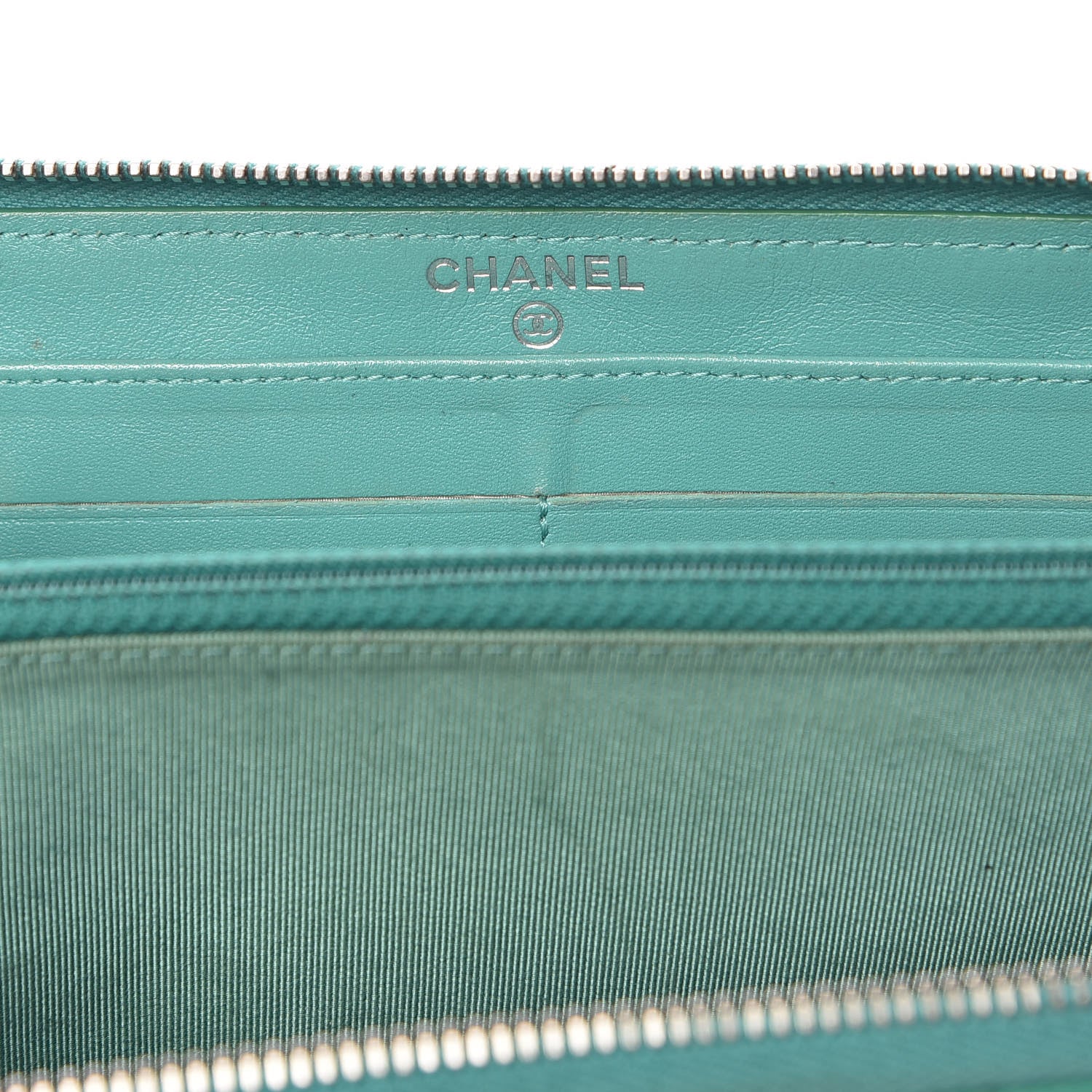 Chanel Patent Calfskin Quilted Large Gusset Zip Around Wallet Green 6 of 19
