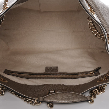 Gucci Metallic Pebbled Calfskin Medium Soho Chain Shoulder Bag Golden Beige 5 of 7