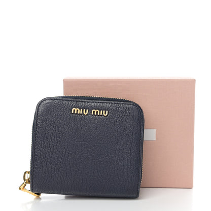 Miu Miu Goatskin Madras Zip Compact Wallet Navy 7 of 7