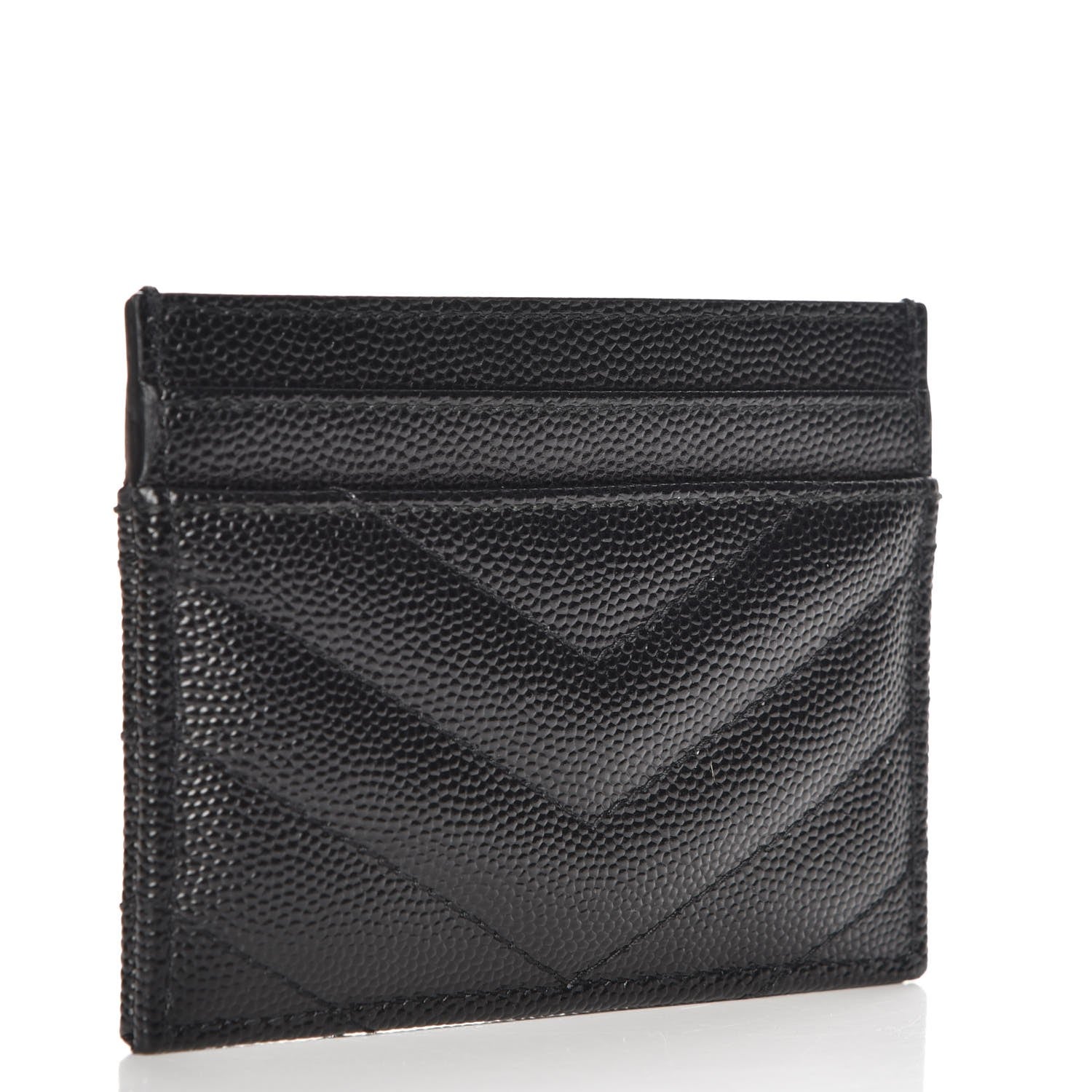 Saint Laurent Grain De Poudre Matelasse Chevron Monogram Credit Card Case Black 3 of 9