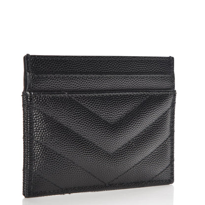 Saint Laurent Grain De Poudre Matelasse Chevron Monogram Credit Card Case Black 3 of 9