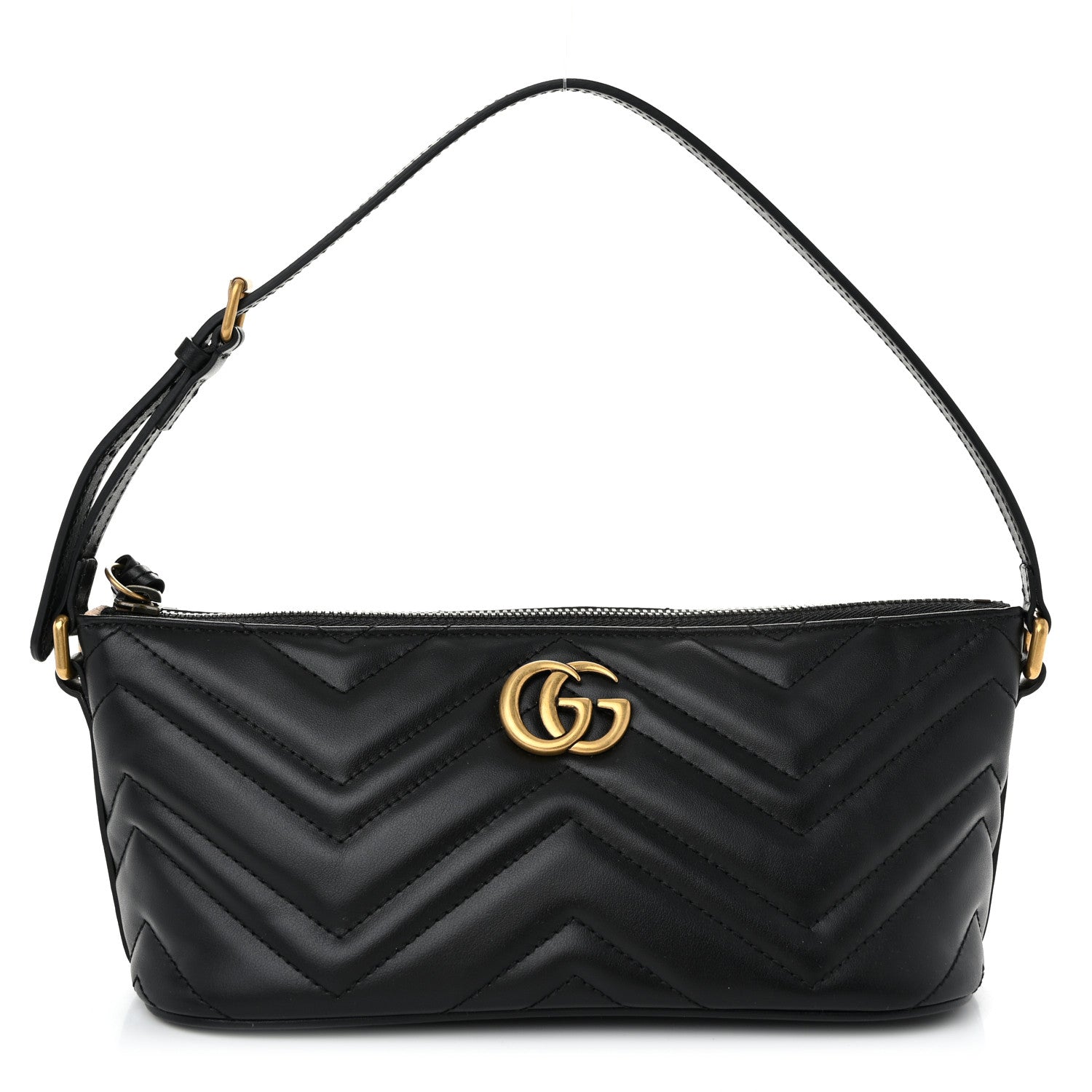 Gucci Calfskin Matelasse Chevron GG Marmont Sling Shoulder Bag Black 1 of 10