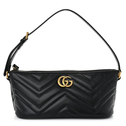 Gucci Calfskin Matelasse Chevron GG Marmont Sling Shoulder Bag Black 1 of 10