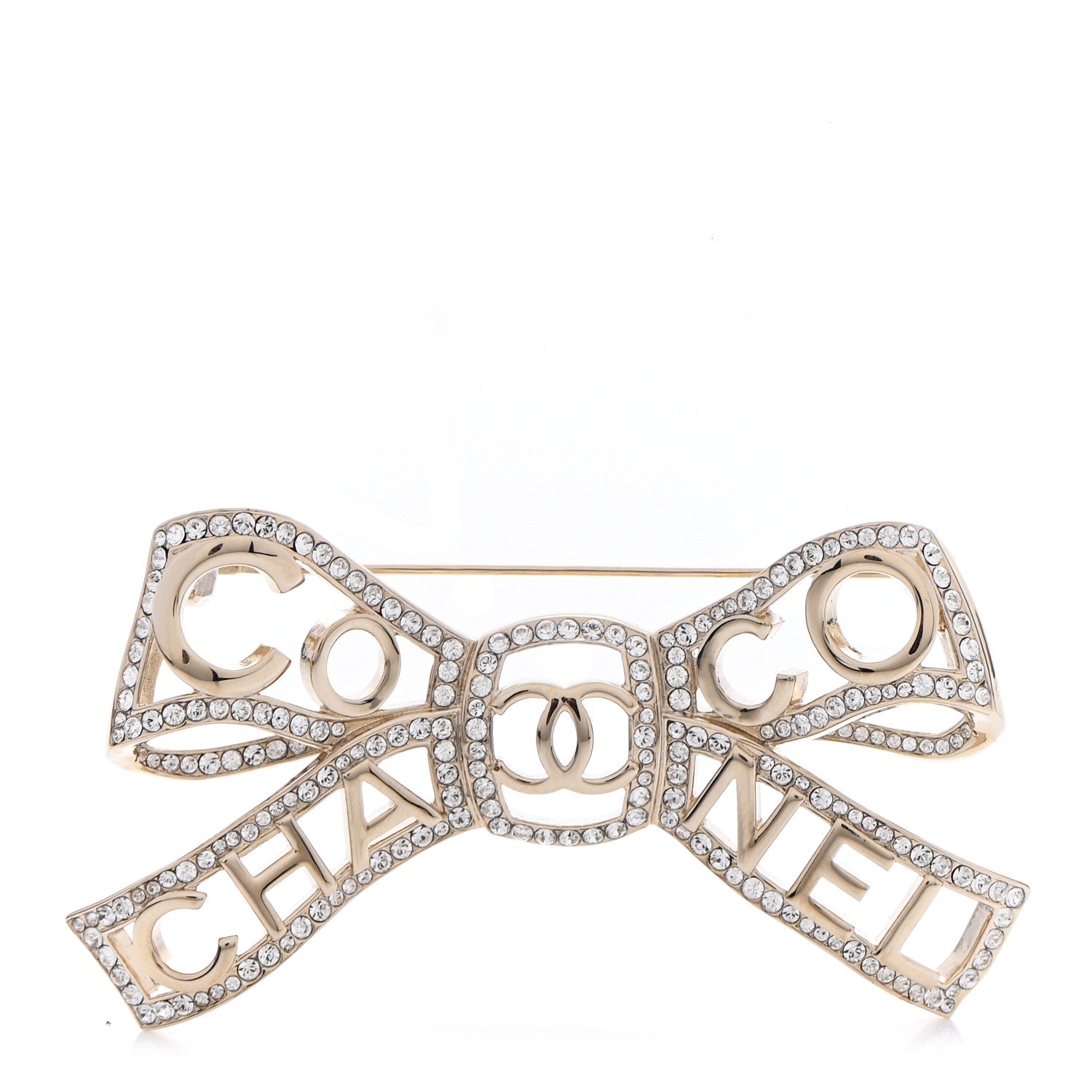 Chanel Metal Crystal Bow-tiful CC Brooch Gold 1 of 6