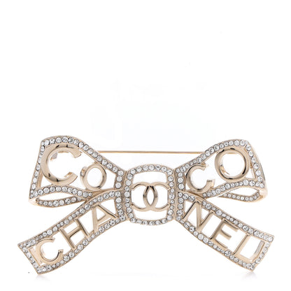 Chanel Metal Crystal Bow-tiful CC Brooch Gold 1 of 6