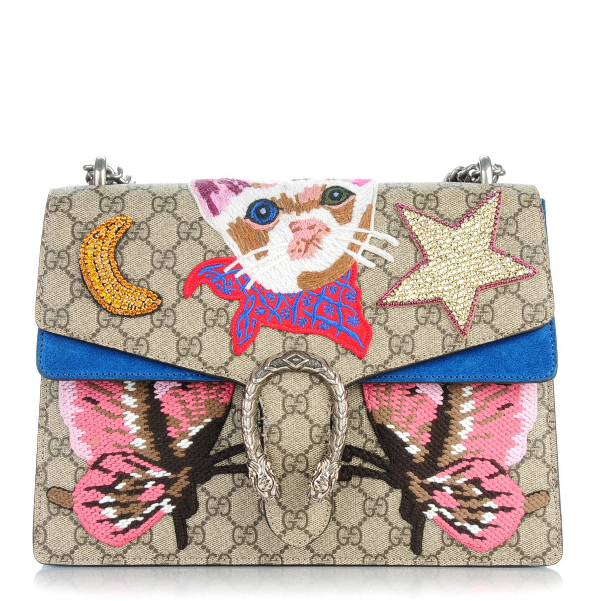 GG Supreme Monogram Embroidered Medium Dionysus Shoulder Bag Blue