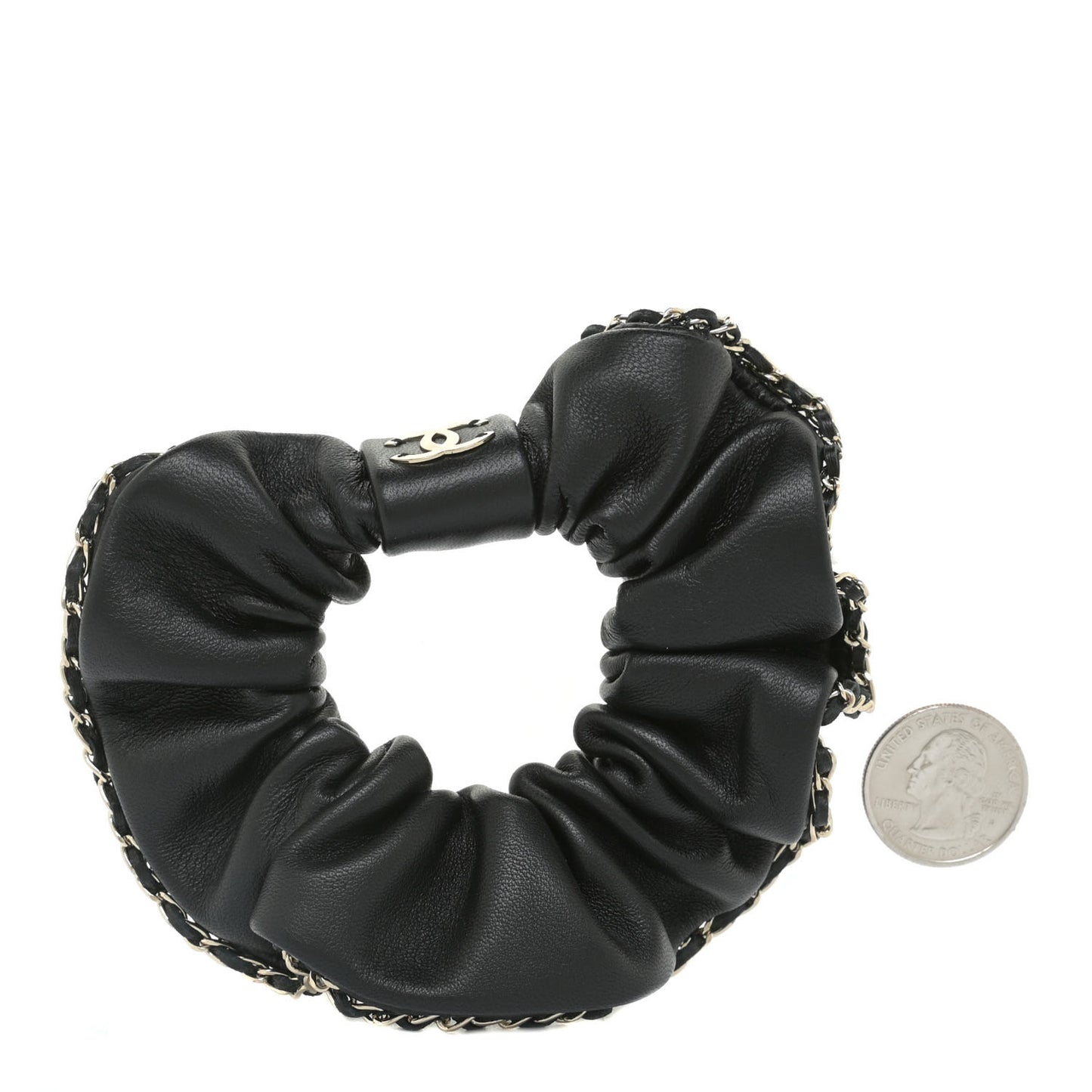 Lambskin Chain CC Hair Scrunchie Black Gold
