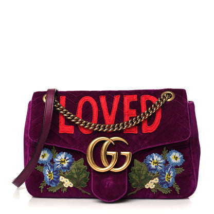 Gucci Velvet Matelasse Loved Embroidered Medium GG Marmont Shoulder Bag Fuchsia Violet Cyclamen 1 of 6