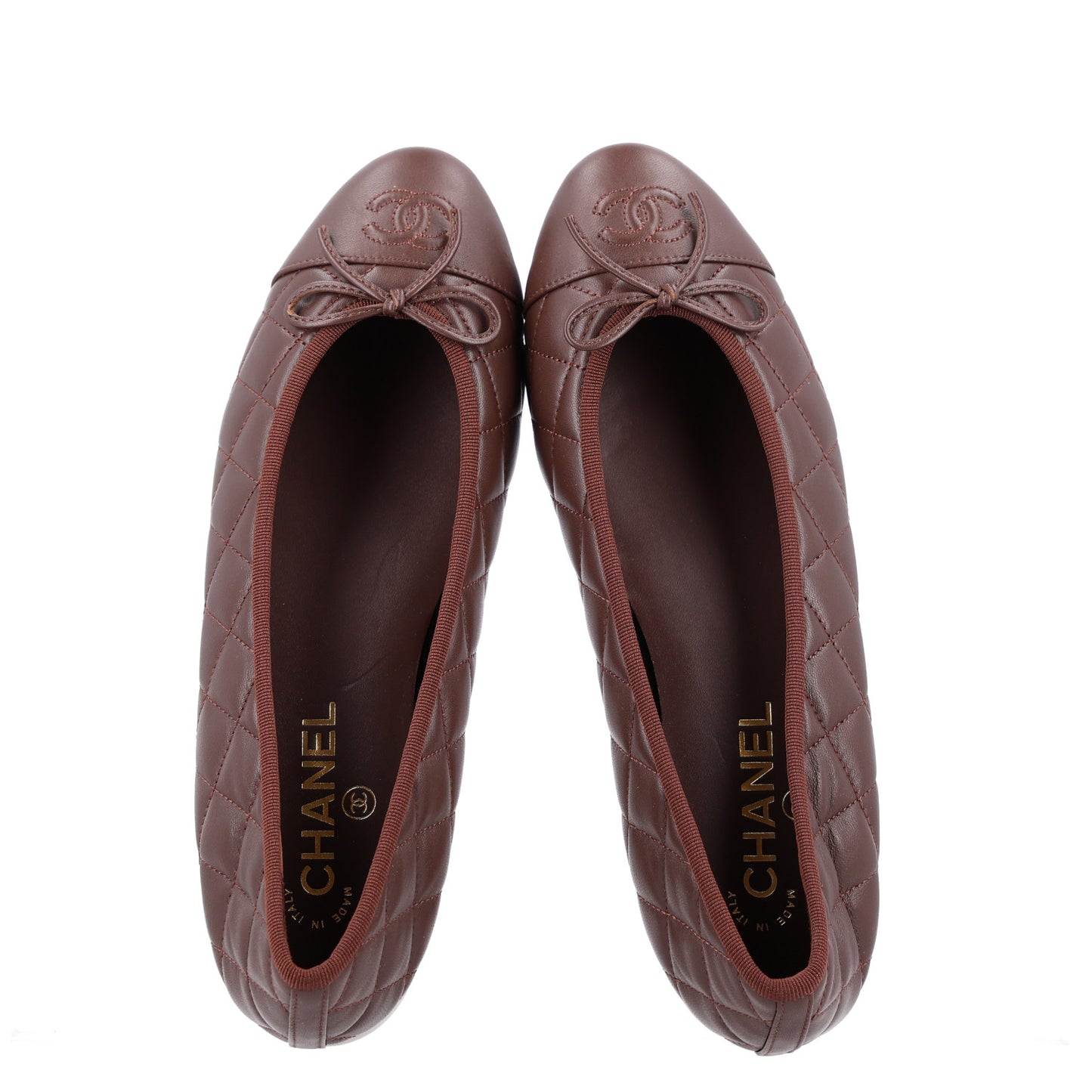 Lambskin Quilted CC Cap Toe Ballerina Flats 40 Dark Brown