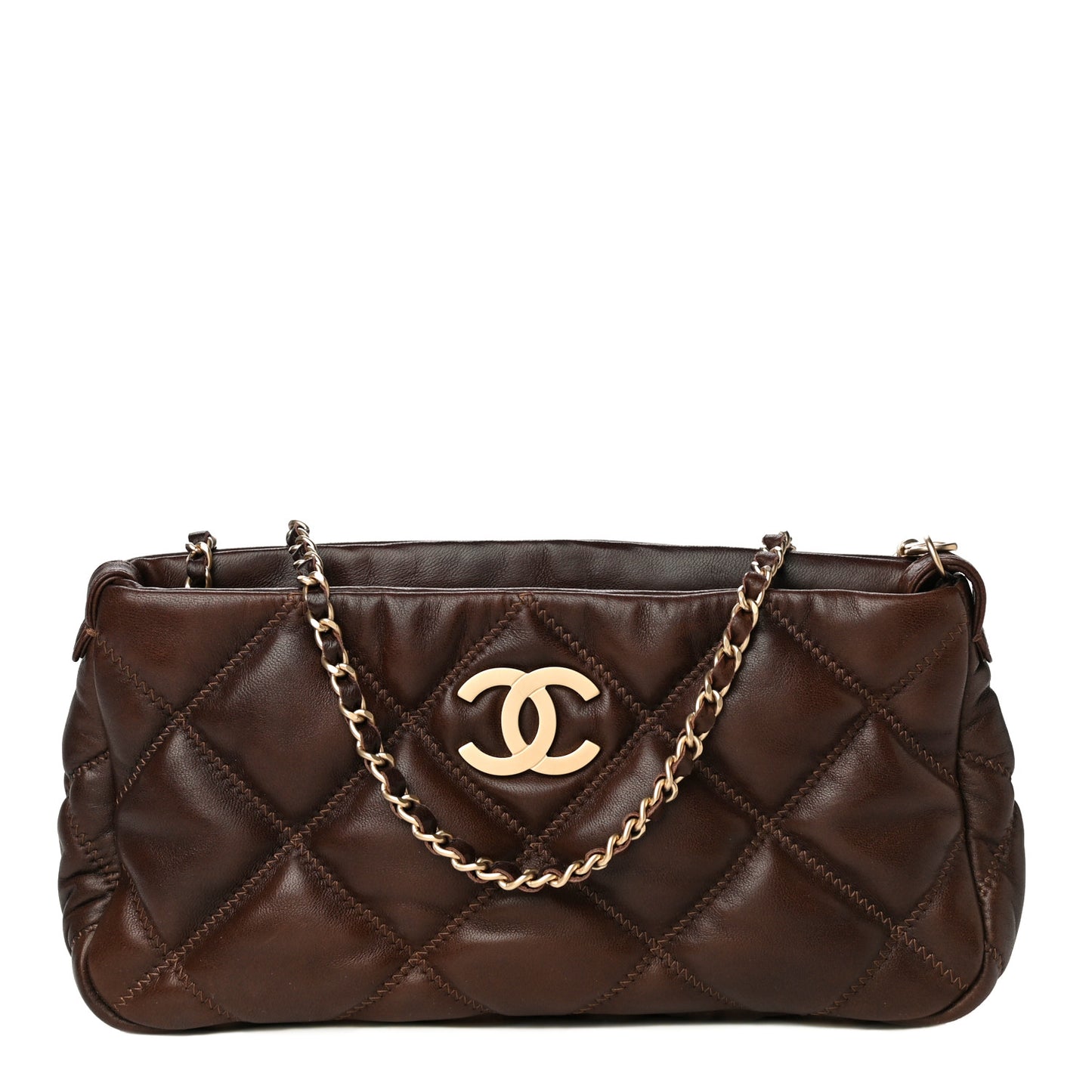 Lambskin Bubble Quilt Pochette Brown