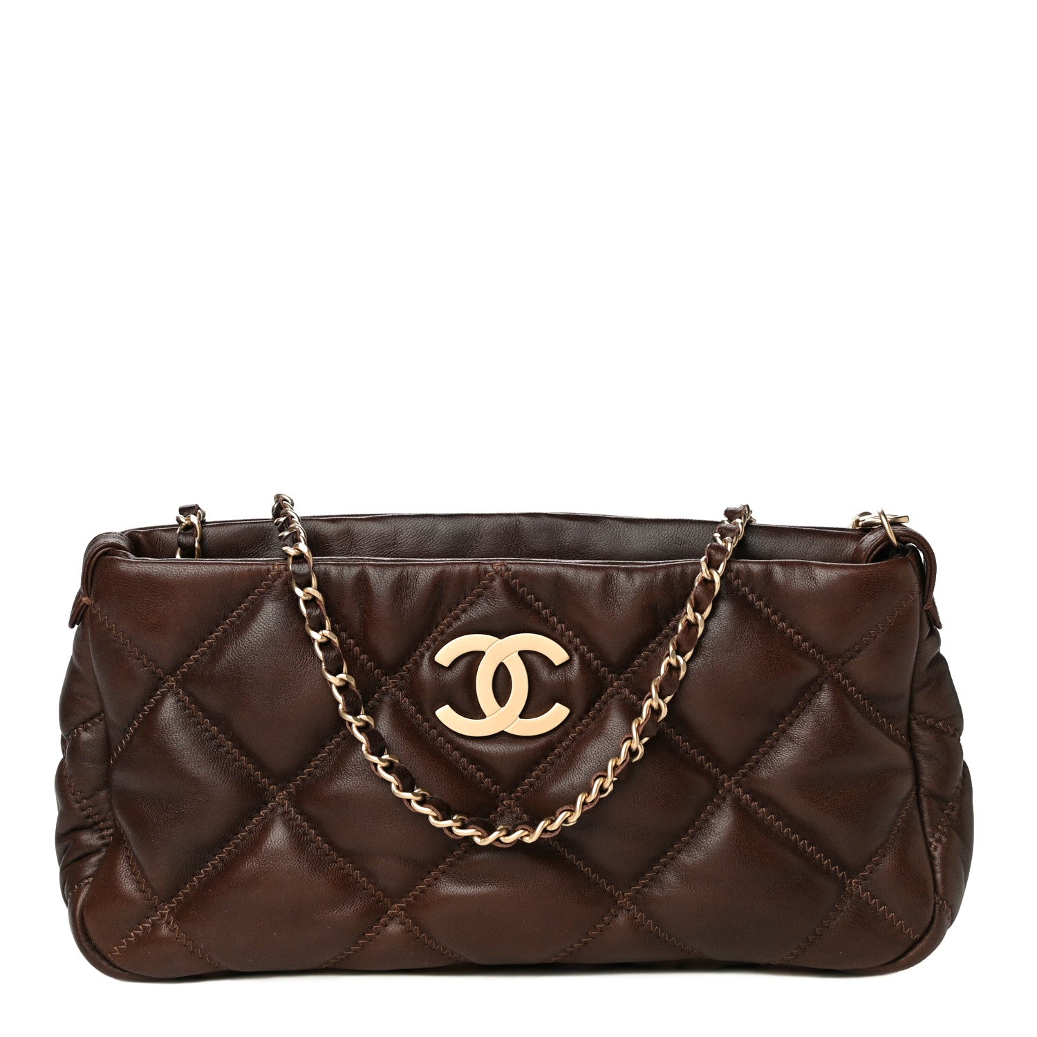 Chanel Lambskin Bubble Quilt Pochette Brown 1 of 16