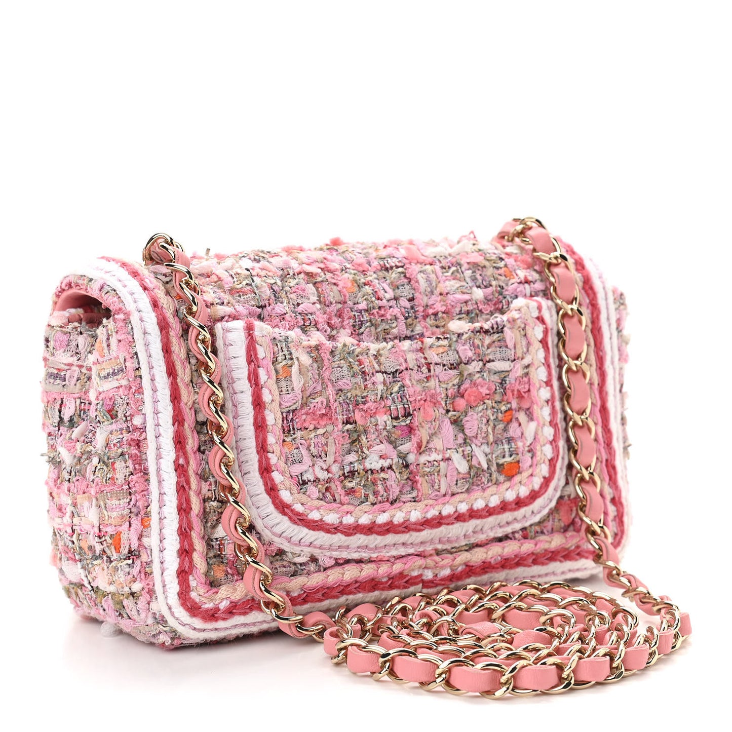 Tweed Braid Mini Flap White Pink