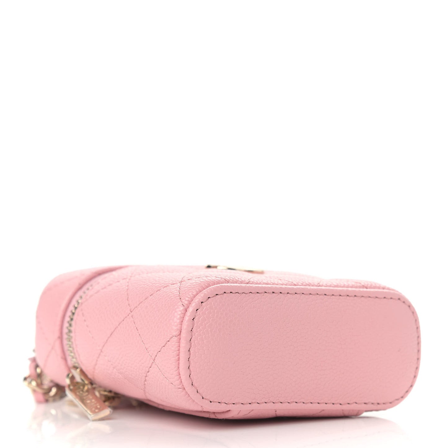 Caviar Quilted Small Handle With Care Vanity Case With Chain Pink