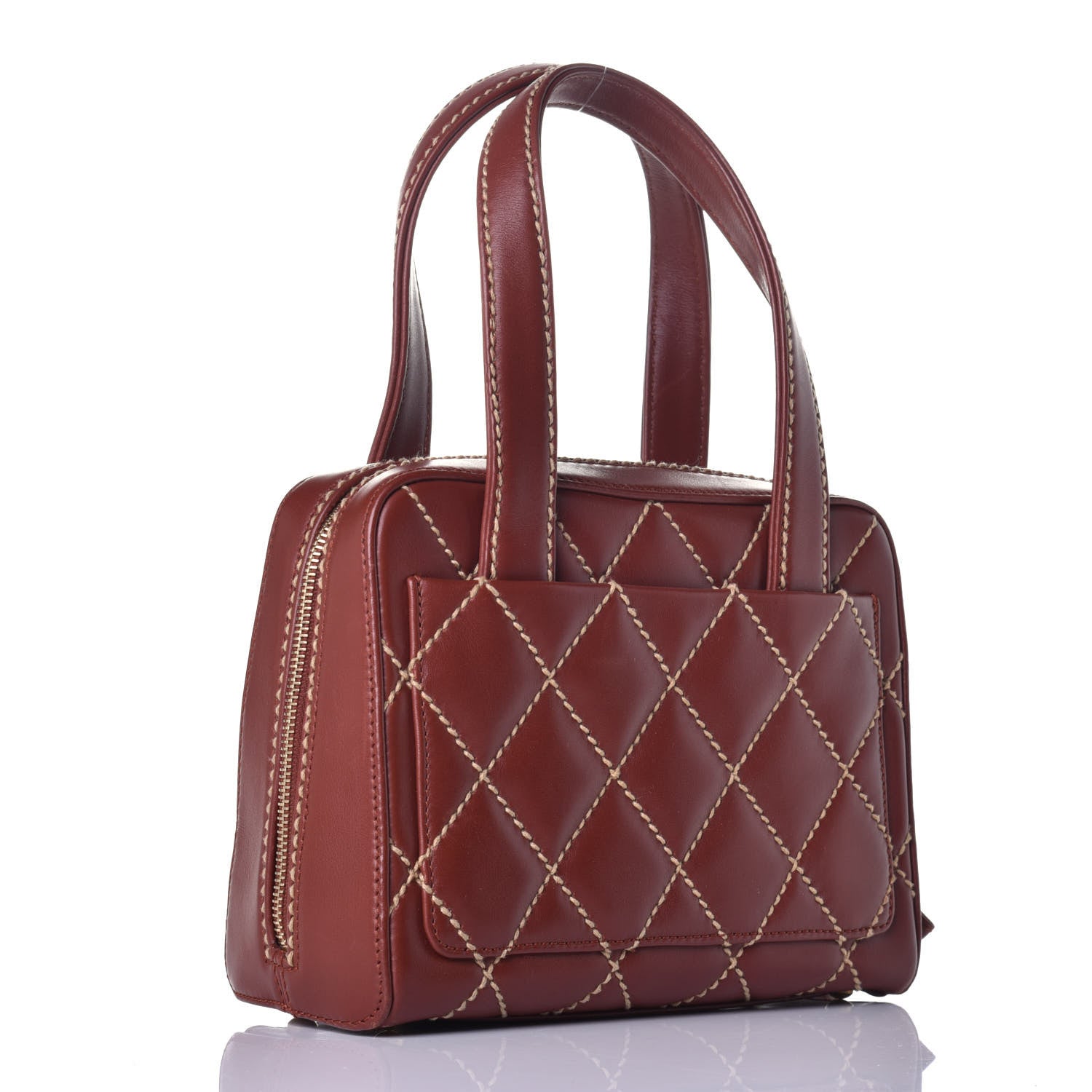 Chanel Calfskin Contrast Stitch Small Surpique Bowler Brown 3 of 8