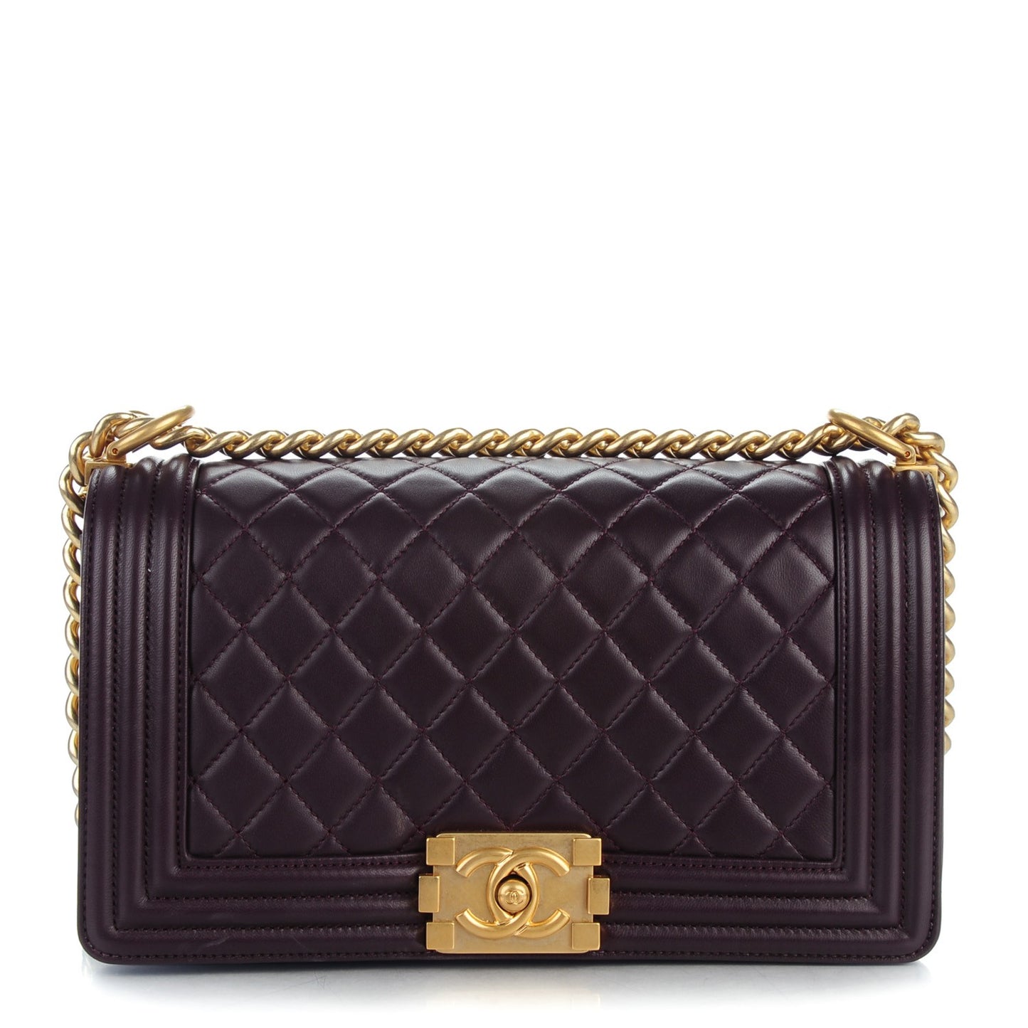 Lambskin Quilted Medium Boy Flap Dark Purple