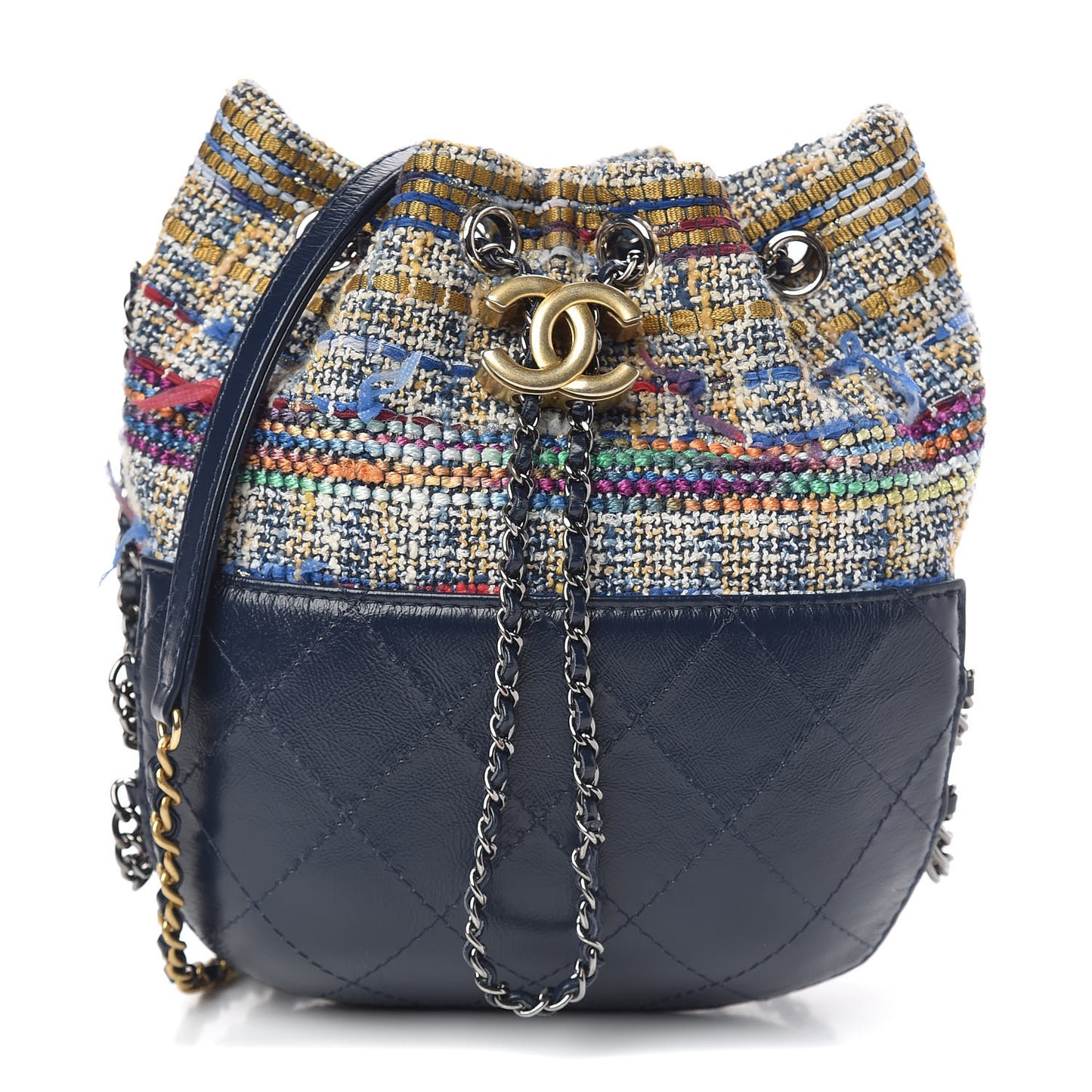 Tweed Calfskin Quilted Small Gabrielle Bucket Blue Multicolor